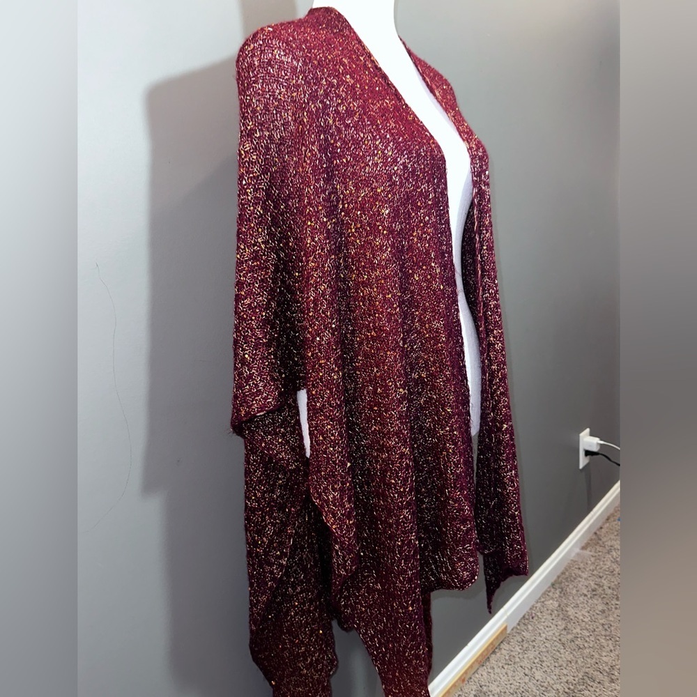 Adrienne Vittadini Sparkly Burgundy Knit Sweater Cardigan - Picture 2 of 9